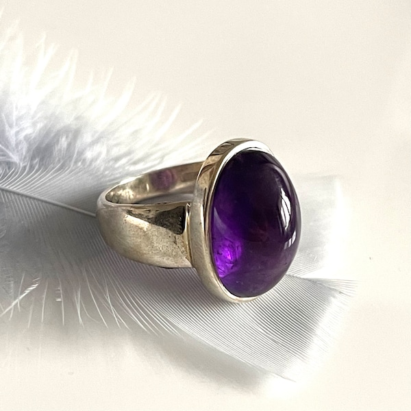 Retro Engagement Ring Großer Amethyst Ring Natürlicher Lavender Ring 925 Silber Ring Größe Breiter Massiver Ring