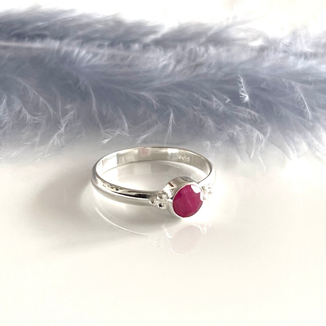 natural ruby silver ring, dainty ruby ring, stackable... Round Ruby Ring Natural Ruby Silver Ring Stacking Ring Ruby Round Stone ...