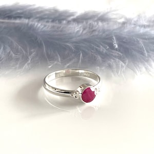 Round Ruby Ring Natural Ruby Silver Ring Stacking Ring Ruby Round Stone Ring Minimalist Ring Boho Ring for Women