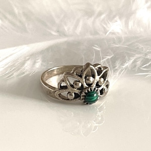 Retro Malachite Ring Against the Current Ring 925 Flowerring with Malachite Size 54 Filigree Gemstone Ring Unique Boho Ladies Ring