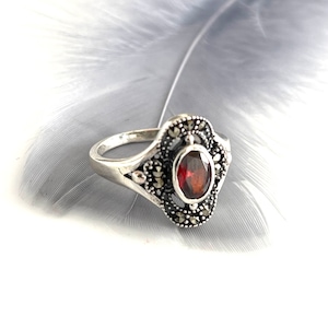 Victorian ring size 54 Faceted ring with dark red garnet 925 SILVER RING Elegant fine ring for women
