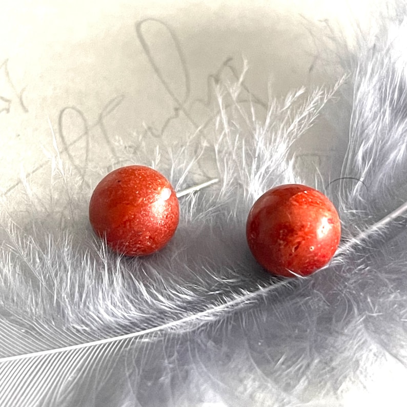 Coral stud earrings 925 silver gemstone stud earrings Timeless earrings Coral stud earrings stone 925 silver stone silver earrings image 4