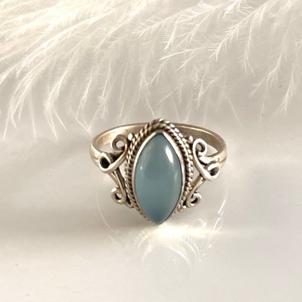 Silberring Silber 925 Ring Chalcedon Filigraner Spitze Ring Größe 54 Himmelblauer Edelstein Verlobungsring einzigartiger Schmuck für Sie