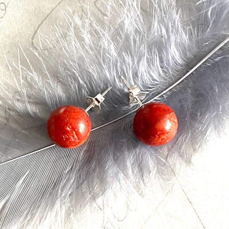 Coral stud earrings 925 silver gemstone stud earrings Timeless earrings Coral stud earrings stone 925 silver stone silver earrings image 7