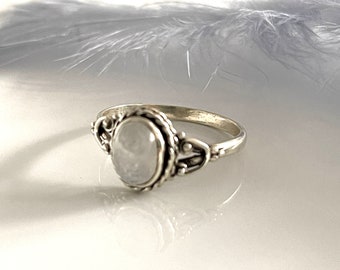 925 SILVER RING with moonstone Dainty oval gemstone silver ring for women Engagement ring