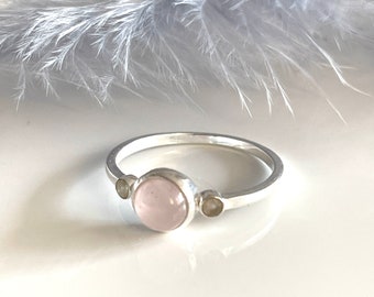 Dainty rose quartz 925 silver ring in size 59 engagement ring stone ring real jewelry women's ring