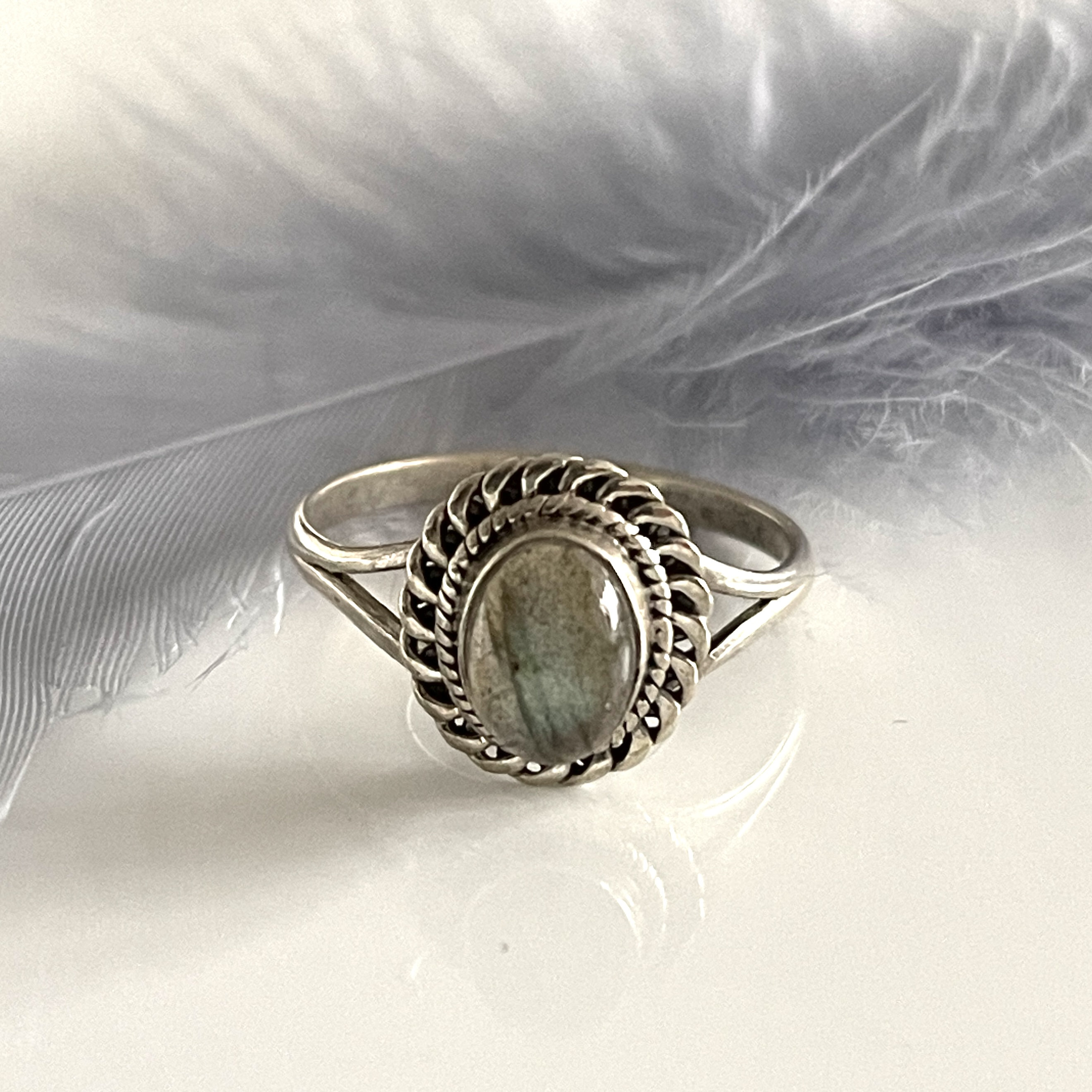 Buy Genuine Labradorite Ring Size 59 Delicate Retro 925 Silver