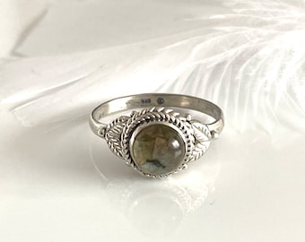 Bague ronde en argent Labradorite 925, bijoux véritables, bague de fiançailles, filigrane délicat, cadeau pour elle