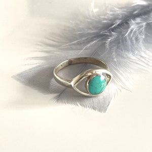 Turquoise ring 925 ZILVEREN RING talisman bescherming ring oog ring moderne delicate ring maat 57