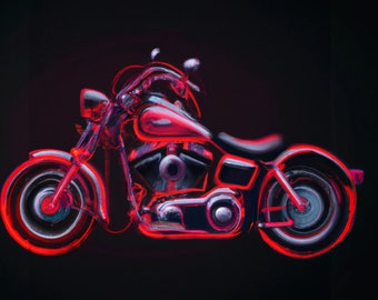 A Neon Synthwave Harley Davidson - Digital Download PNG - 7424x4096 px 300dpi - Synthwave Art