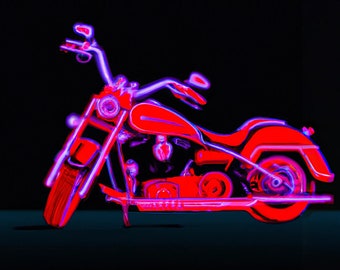A Neon Synthwave Harley Davidson - Digital Download PNG - 4608x4096 px 300dpi - Synthwave Art