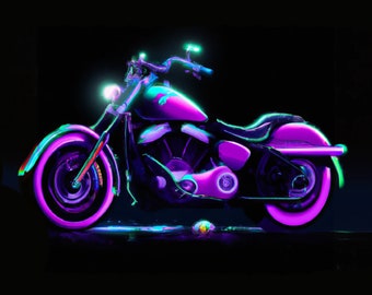 A Neon Synthwave Harley Davidson - Digital Download PNG - 6144x4096 px 300dpi - Synthwave Art