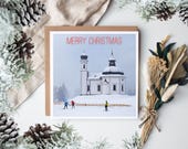Seefeld Christmas Card, Austrian Alps Greeting Card, Cross Country Skiers, Austrian Christmas Card, Cross Country Skiers Christmas Card