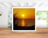 Sunset at St Ives Bay Greetings Card, Sunset Birthday Card, Sunset Coasters, Cornwall Sunset Ceramic decoration Cornish Christmas Card,