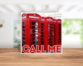 CALL ME Card, London Phone Boxes Card, London Calling Card, Red Phone Box Birthday Card, Vintage Phone Box Card, Red Phone Box Coasters,