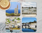 Cornish Coastal Town Coasters, Traditional Coastal  town Coasters, Cornwall Coastal Town Coasters, , Available Individually or As a Set of 4