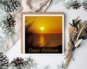 Sunset at St Ives Bay Christmas Card, Sunset Christmas Card, Sunset Coasters, Cornwall Sunset Ceramic decoration Cornish Christmas Card,