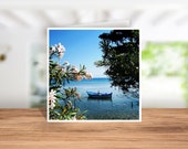 Corfu  Card, Corfu Card with Quote,  Corfu Birthday Card, Corfu Thank you Card, Corfu Coaster, Hand Finished Lustre Corfu  Print