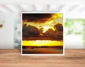 Sunset at St Agnes Cornwall, Cornish Sunset Greeting Card, Sunset Birthday Card, Perfect Sunset Card, Cornish Sunset Thank you Card, Coaster