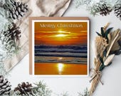 Winter Sunset Chapel Porth Beach Card, Sunset Christmas Card, Cornish Sunset Card, December Sunset, Sunset Ceramic Decoration Sunset coaster