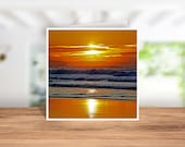 Winter Sunset at Chapel Porth Beach Card,Sunset Cornwall Card, Cornish Sunset Card,December Sunset, Sunset Ceramic Decoration,Sunset coaster