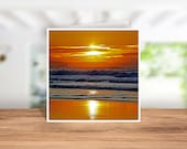 Winter Sunset at Chapel Porth Beach Card, Sunset Cornwall Card, Cornish Sunset Greeting Card, December Sunset, Orange Sunset Card