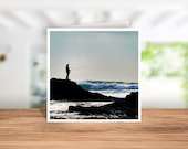 Fisherman on Rocks Card, Fisherman Birthday Card, Fisherman Christmas Card, Cornwall Fisherman Card, Fisherman coaster, Fisherman decoration