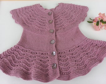 Knitting instructions for baby girl's vest/tunic, sleeveless, size 92-98, approx. 2-3 years with flounce, beautiful lace pattern, knitting chart row by row,