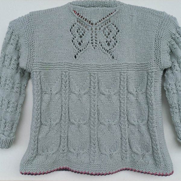 Knitting instructions for children's jacket 122/128, 5-6 years, with 3 different butterfly motifs, step by step instructions, PDF, knitting charts