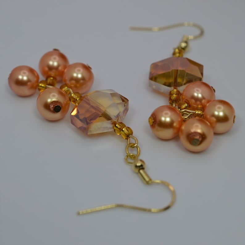 Peach Cloisonné Coin & Copal Amber Earrings