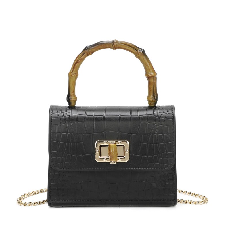 Bamboo Handle Bumble Bee Faux Leather Handbag