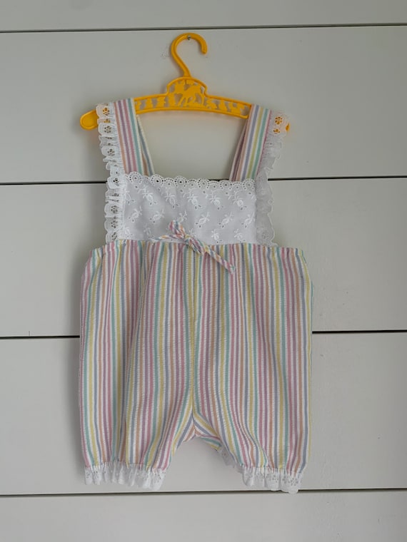 Vintage Baby Bliss Striped Seersucker Sunsuit 12m… - image 1