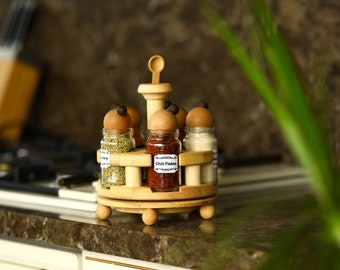 Spice Rack Wall, Spice Rack With Jars, Natural Wood Shelf, Partner gift, Sister Gift, Graduation Gift