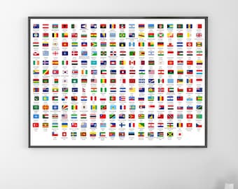 Постер с флагами, Карта мира постер, География для детей,Флаги и столицы,Обучающий плакат, Страны мира, Настенный постер, Обучение географии