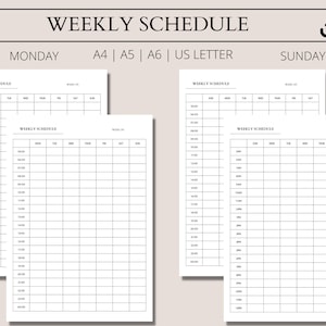 Weekly Hourly Schedule, Minimalist, Hourly Schedule, Printable Weekly Timetable, Weekly Organizer, Blank Weekly Scheduler, Hourly Agenda