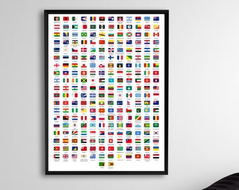Flags of the World, World Flags, Countries of the World, 237 Countries, Flags and Names, Educative Poster, Learning Chart, Wall Art Poster