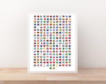 Flaggen der Welt, Weltflaggen, Länder der Welt, Hauptstädte auf Deutsch, Flaggen und Namen, Bildungs, Lern, Wandkunst-Poster,Welthauptstädte