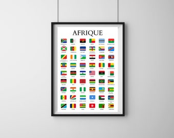 Pays d’Afrique, Continent africain, Drapeaux et noms, Éducation, Afrique, Affiche éducative, Tableau d’apprentissage, PDF, Drapeaux Africain