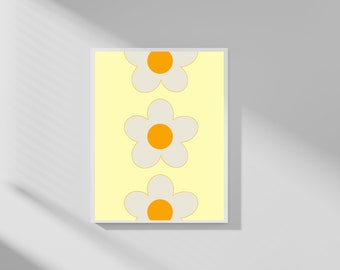 Retro Yellow Flower Poster: 60s 70s Floral Art (Digital Download)