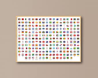 Flaggen der Welt, Weltflaggen, Länder der Welt, Hauptstädte auf Deutsch, Flaggen und Namen, Bildungs, Lern, Wandkunst-Poster,Welthauptstädte