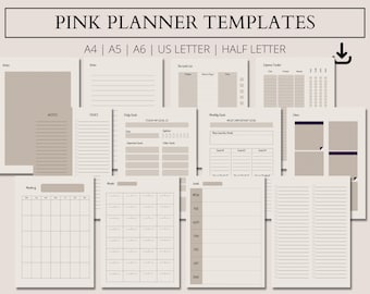Pink Purple Planner Templates: Goals, Finance, Tasks (PDF Download)