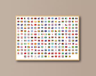 Flags of the World, World Flags, Countries of the World, 237 Countries, Flags and Names, Educative Poster, Learning Chart, Wall Art Poster
