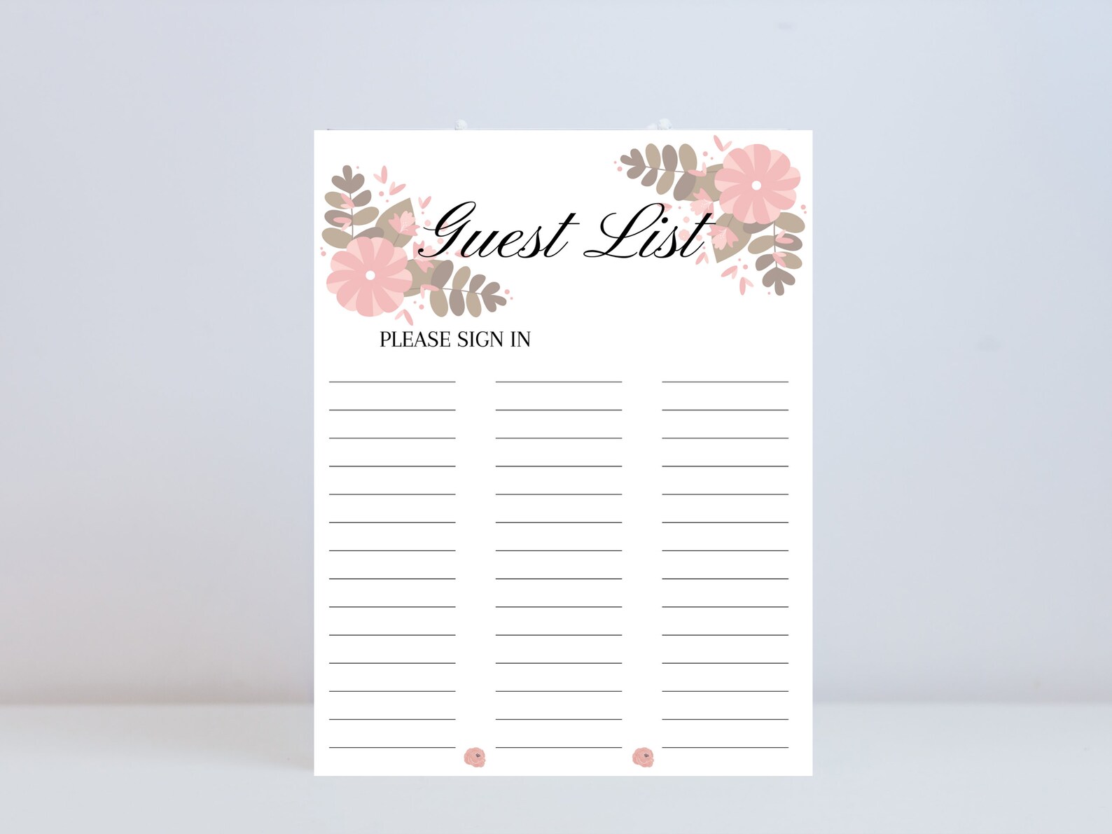 Floral Guest List Wedding Sign in Sheet Bridal Shower Guest Etsy