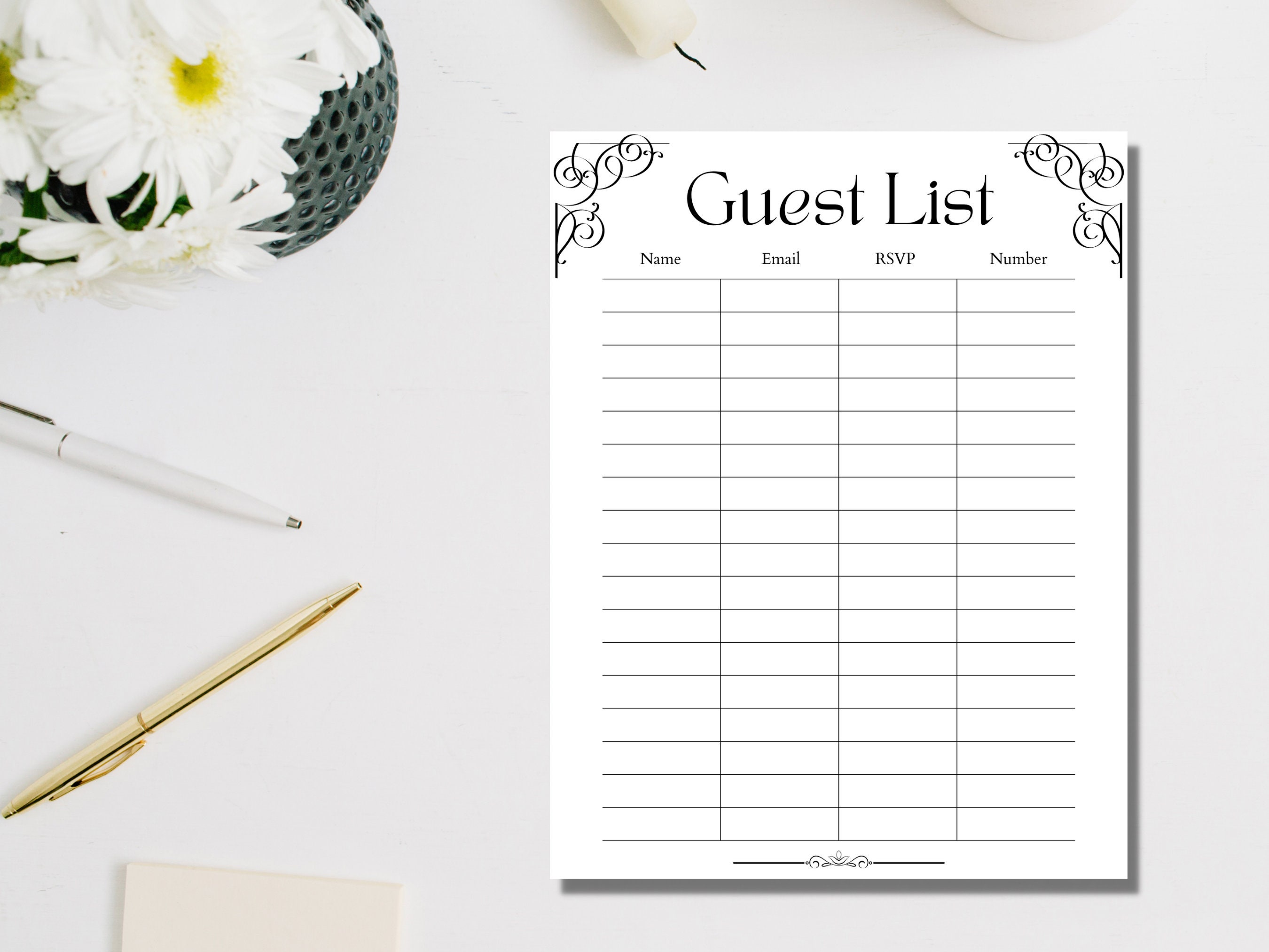 Wedding Guest List, Bridal Shower, Guest Book List, Baby Shower Guest