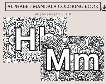 Alphabet Mandala Coloring Book: Stress Relief for Adults & Kids (Digital Download)