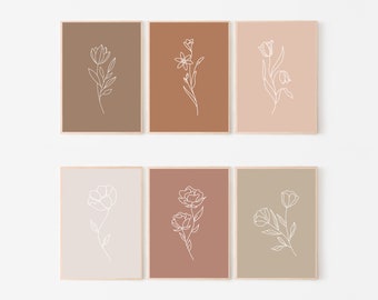Boho Floral Prints Set of 6: Botanical Art (Digital Download)