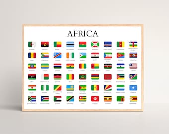 Countries of Africa, African Continent, Flags and Names, Educational, Africa, Educative Poster,Learning Chart, Countries, Earth Countries