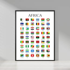 Afrikanischer Kontinent, Flaggen Länder und Hauptstädte Afrikas, Afrikanische Hauptstädte, Afrikanische Flaggen, Länder Afrikas, PDF-Druck, Lernposter