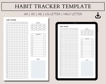 Minimalist Habit Tracker, Habit Planner, Organization Template, Monthly Habit Tracker, Daily Habit, Habit Log, Tracker Printable, A5, A6