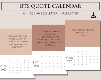 bts calendar bts quotes calendar 2022 calendar bts etsy